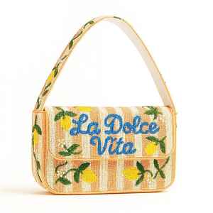 Bolso de hombro de melocotón y limón, bolso de cuentas a rayas, bolso de hombro de La Dolce Vita, bolso de hombro con diseño de limón, bolso de hombro con cuentas de verano, - Product Image 5