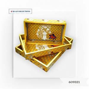 Plateau de service rectangulaire en bois personnalisé en gros avec motif rond décoratif pour la maison et la nourriture en Inde - Product Image 2