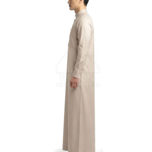 Simple Saudi Classic <b>Thobe</b> Casual Lightweight Breathable Cotton Tailored Design Neat Collar Front Buttons Comfortable Full - Product Image 3