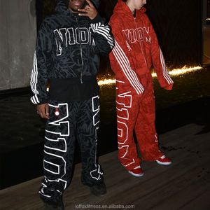 Hiver, Personnalisé par le fabricant, Logo sérigraphié, Streetwear, Sweat à capuche zippé oversize, Pantalon de survêtement droit, ample et carré - Product Image 1