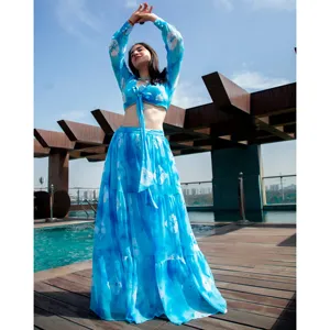 Top Corto Maya Blue, Vestido Lehenga, Bikinis y Ropa de Playa, Top Corto Lehenga con Adornos Coloridos - Product Image 3