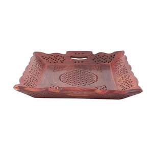 Plateau de service en bois avec gravures en laiton Design unique, plateau de service rectangulaire - Product Image 2