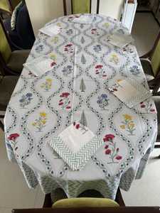 Nappe carrée en coton indien bohème de luxe faite à la main avec 6 serviettes, imprimé en bloc, couleur personnalisée, ensemble cadeau de haute qualité pour la salle à manger - Product Image 2