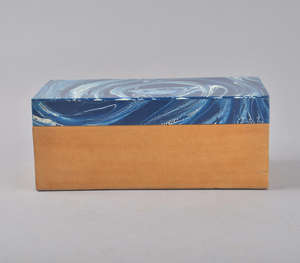 Handcrafted Luxury Wooden Decorative <b>Box</b> Featuring Elegant Deep Blue And White Ocean Marbled Resin Inlay Lid Rectangular Keepsa - Product Image 6