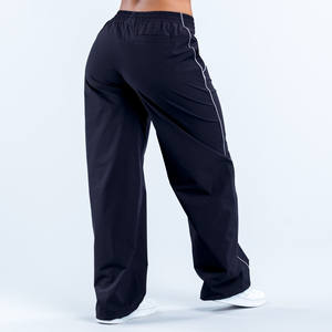 High Quality OEM Custom Logo <b>Black</b> Oversized Wide Leg Jogger With Piping Polyester Women's Sweatpants Women's Pants & <b>Trousers</b> - Product Image 2
