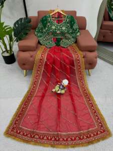 Saree ออกแบบที่สวยงามด้วยด้ายและลำดับการทำงานและเสื้อ - Product Image 2