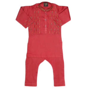 Shalwar Kameez brodé pour garçons - Bordeaux - Product Image 3