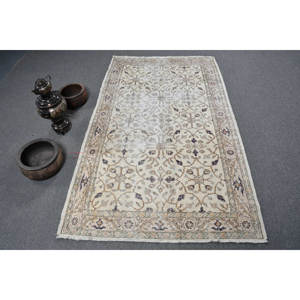 Alfombra turca Vintage de 39x41 pies, beige, marrón, clásica, área grande, patrón rectangular, Material de lana, diseño de retales de látex para pasillo - Product Image 1