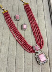 Conjunto de colgante de diamante americano largo para mujer, collar AD elegante de alta calidad con pendientes a juego para traje occidental de Indo - Product Image 5