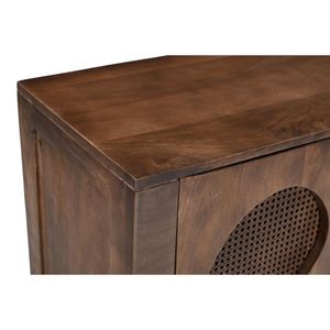 Aparador de buffet de madera de mango macizo moderno de lujo con estante para vino y puertas abiertas acabado marrón tabaco para comedor/sala de estar - Product Image 4