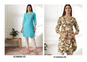 Mini Kurti con estampado digital de rayón de algodón de diseñador elegante indio para Mujer | Ropa de oficina elegante, perfecta para días formales o casuales - Product Image 2