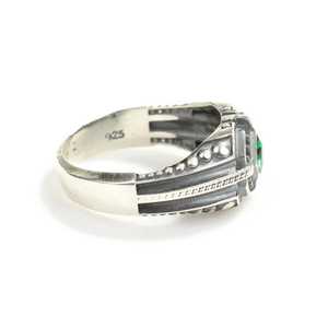 Men's 925 Sterling <b>Silver</b> <b>Ring</b> with <b>Emerald</b> Cut Stone Square Geometric Motif Bezel Setting Everyday Wear IGI Certified - Product Image 4