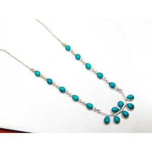 Collier de pierres précieuses turquoise fait à la main 925 bijoux en argent sterling conception de chaîne unique cadeau parfait pour les femmes-pendentif de mode - Product Image 4