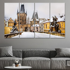 Tableau imprimé sur toile : Décoration murale avec paysage urbain d'hiver à Prague, toile enveloppée 4P - Product Image 1