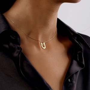 Collier en fer à cheval personnalisé en argent sterling 925 or 18 carats vermeil porte-bonheur pendentif initial personnalisé bijoux pour amoureux des animaux - Product Image 2