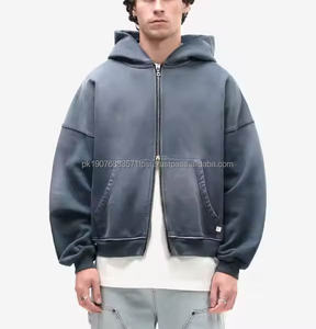 Sudadera con capucha para hombre de algodón de 500 g/m², personalizada, con hombros caídos, corte holgado, con cremallera, oversize, efecto descolorido por el sol, de peso pesado - Product Image 3