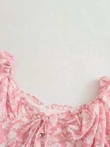 เดรสลำลองผู้หญิงสไตล์หรูหรา คอวี แขนสั้น ความยาวปานกลาง แขนพอง ดีไซน์ผูกเชือกด้านหน้า รุ่น ODM สำหรับฤดูใบไม้ผลิ/ฤดูใบไม้ร่วง ปี 2026 - Product Image 5