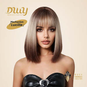 Lucille H-DWY 12 Inches Glueless Synthetic <b>Wig</b> for Women Natural Straight <b>Short</b> Rooted Blonde Brown Ends Features Transparent - Product Image 4