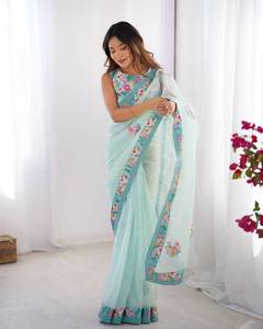 Venta al por mayor exclusiva hermosa colección de Sari neto con borde de encaje para la ropa de fiesta india y paquistaní - Product Image 2