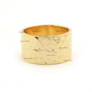 Bague texturée martelée plaquée or Bague en argent sterling massif 925 Fabricant de bijoux fins - Product Image 4