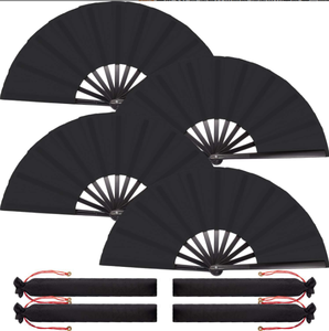 Abanicos Plegables de Bambú Negro Grandes Personalizados de 33 cm/13 Pulgadas para Kung Fu, Rave, Regalos de Baile para Festivales - Product Image 1