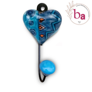 Carreau de cœur en céramique bleu turquoise élégant mural multifonction patère porte-clés cintre peint à la main Floral crochet Rails - Product Image 1