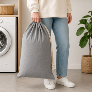 Bolsa de Almacenamiento de Ropa con Cordón de Algodón Reciclado Personalizada, 50x75 cm, 225 GSM, Gris, Bolsa Ecológica para el Hogar, Hotel, Almacenamiento a Granel - Product Image 1