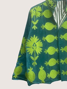 Green Embroidered Floral <b>Poncho</b> O-Neck Collar Full Sleeve Plus Size Women's Eco-Friendly Cotton Outerwear Bohemian Style Winter - Product Image 3