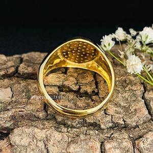 Anillo de sello de diamantes naturales de oro macizo de 14K. - Product Image 3