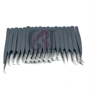 Pinzas para Pestañas GETUP BROSONS IMPEX Nuevas con Recubrimiento en Polvo Gris, Curvadas a 90 Grados, de Acero Inoxidable, con Punta Serrada/Lisa - Product Image 1