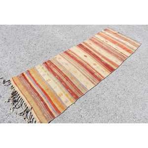 Tapis Kilim turc vintage 2,5x7,1 pi (76x215 cm), tapis en laine rouge camouflage - Product Image 2