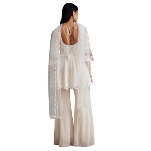 Bianco ricamato peplo Kurta con Palazzo e rete Dupatta all'ingrosso donna abbigliamento etnico OEM fornitore di abbigliamento personalizzato - Product Image 6