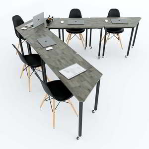HBLG005 <b>Set</b> 5 -Style Trapezoidal Tables Assembly Required Rubber Wood Iron Legs 295x208x75cm Dimensions <b>Block</b> <b>Building</b> - Product Image 1