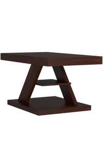 Mesa de centro rectangular contemporánea con base en ángulo única, estante inferior de madera de ingeniería marrón oscuro moderno y característica decorativa - Product Image 2