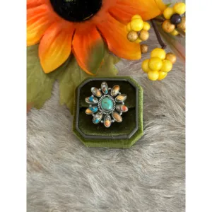 Southwest Handmade Turquoise Opal Sterling Silver Bezel Set <b>Adjustable</b> <b>Ring</b> - Product Image 1
