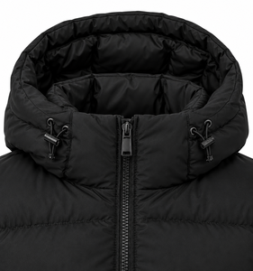 Chaqueta Acolchada Negra con Capucha para Hombre, Invierno, Resistente al Viento, Estilo Urbano, Relleno de Algodón, Casual, Sólida, Tejido de 320g - Product Image 5
