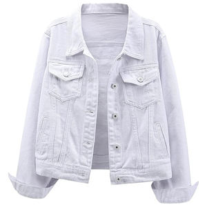 Chaqueta Vaquera Corta de Mezclilla para Mujer, Estilo Informal, Holgada, Lavado Oscuro, Mezcla de Poliéster/Algodón, con Botones, Cortavientos y Transpirable - Product Image 1