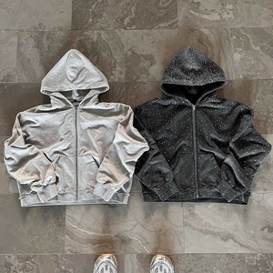 Crop Boxy Hoodie Avec Allover Strass En Coton Matériel 400 + Gsm Hommes À Capuche En Gros À Capuche - Product Image 2