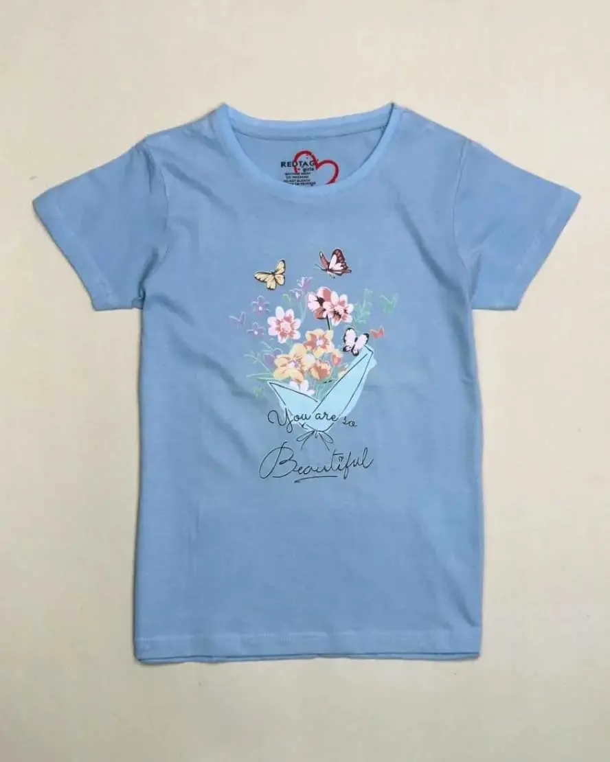Großhandel Werkslieferung Mädchen-T-Shirts Export ÜberschussMädchen bedrucktes T-Shirt BLUE Kurzarm-T Sommer Lagerbestand Oberteile