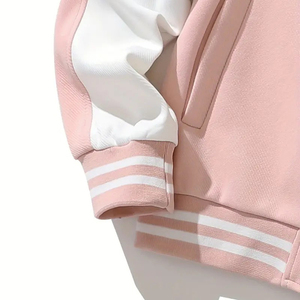 Dernière mode de veste universitaire rose de haute qualité pour femmes vêtements de rue élégants hiver extérieur décontracté bouton décoration en gros - Product Image 5