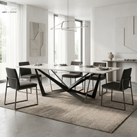 Table à manger rectangulaire moderne de luxe minimaliste, plateau en marbre, acier inoxydable, table à manger italienne complète pour salle à manger