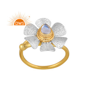 Latest Handmade Design 18K Gold Plated Natural Rainbow <b>Moon</b> Stone Gemstone Floral Stackable <b>Ring</b> Demi Fine Jewelry Manufacturer - Product Image 1