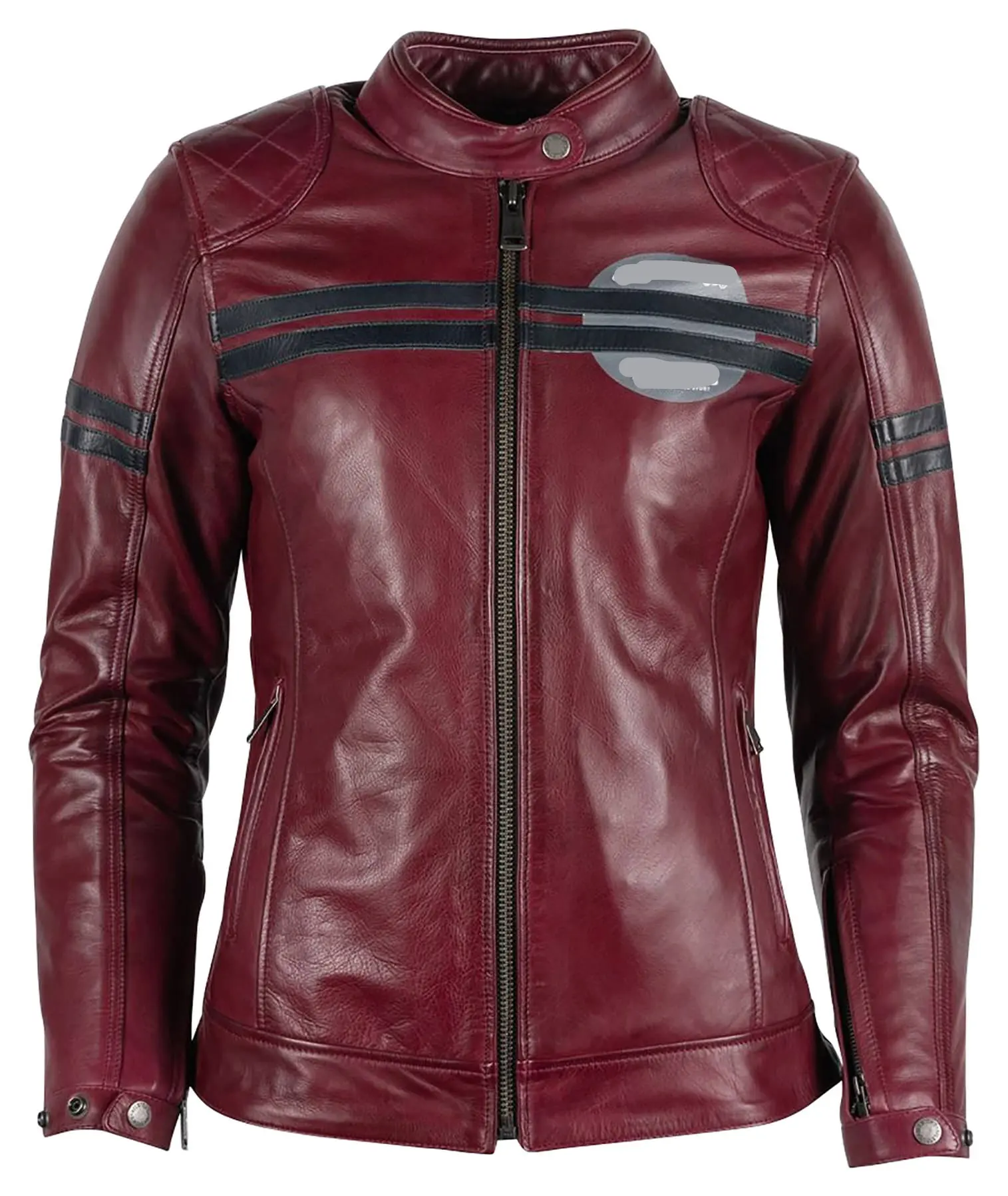 Dark brown with strip ladies women biker leather jacket motorcycle leather jacket