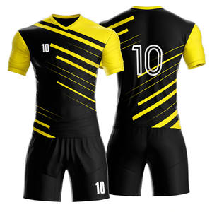 Conjunto de uniforme de fútbol de sublimación personalizado de patrón sólido transpirable Jersey de manga corta con cuello en V 100% tela de poliéster que absorbe la humedad - Product Image 1