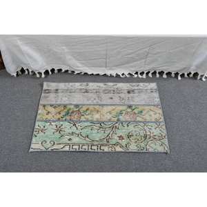 Alfombra turca Vintage moderna de 1,8x2,9 pies, verde, Beige, tejido plano, patrón de retazos de lana para decoración para sala de estar, pila de felpa de 4m de ancho y 4cm - Product Image 3