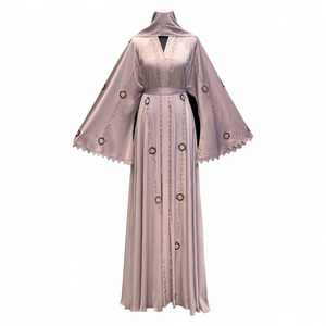 Abaya Modeste de Dubaï en Gros, Perlée et Pailletée, à Manches Longues, Traditionnelle Musulmane, Faite à la Main, pour Mariage, Respirante, Col en V pour Femme - Product Image 2