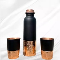 Venta caliente botella de agua de cobre de diseño liso botella de cobre de agua de lujo con tapa de vidrio y pulido brillante