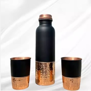 Hot Selling Plain Design Copper Water Bottle Fancy Water Copper Bottle With Shiny Polished and Glass Lid - Product Image 6