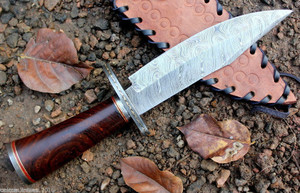 Couteau Bowie de chasse en acier damas fait à la main personnalisé avec manche en bois de rose Magnifique COUTEAUX FABRICANT DIY Grade OEM Support - Product Image 2