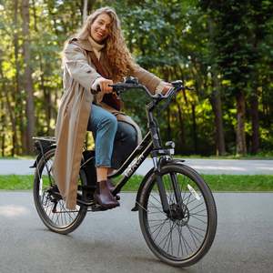 Varun-Bicicleta eléctrica C26 de 250W, motor de cubo trasero integrado, batería de litio, rango de 50km, color negro, para viaje a la ciudad - Product Image 5